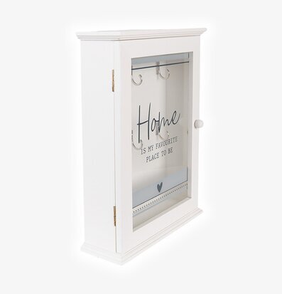 Bild av stilfullt nyckelskåp med glasdörr och krokar