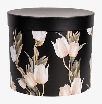Bild av cylinderformad förvaringsbox med tulpanmotiv