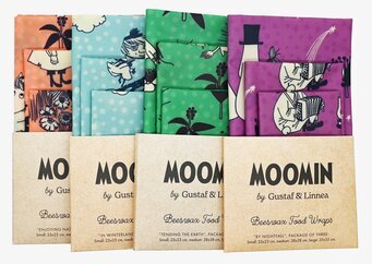 Bild av bivaxdukar med Muminmotiv i livfulla färger