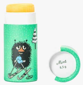 Bild av läppbalsam med Mumin-design och mintsmak
