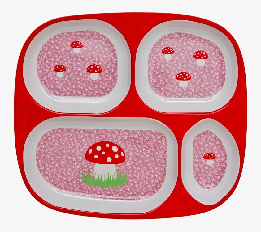 Barntallrik Svamp 4-fack från Rice, färgglad och barnvänlig