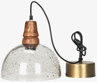 Bild av taklampa i glas och trä med elegant design