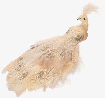 Bild av dekorativt objekt med påfågel och glitterdetaljer