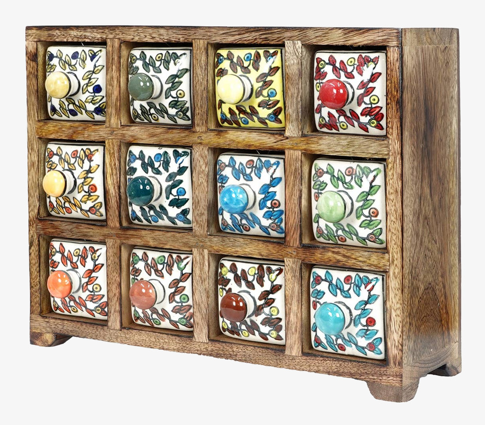 Litet Träskåp Med Keramiklådor - Höjd 23 cm Signes Grimalt Förvaringslådor och korgar Boxar Förvaringsboxar Porslinsboxar