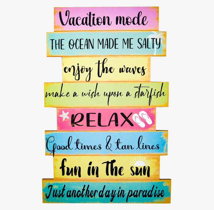 Träskylt - Vacation Mode Signes Grimalt Väggdekoration Väggskyltar Posters Affischer Plåttavlor Plåtskyltar Tavlor Kalenderhängare Väggtroféer Paper