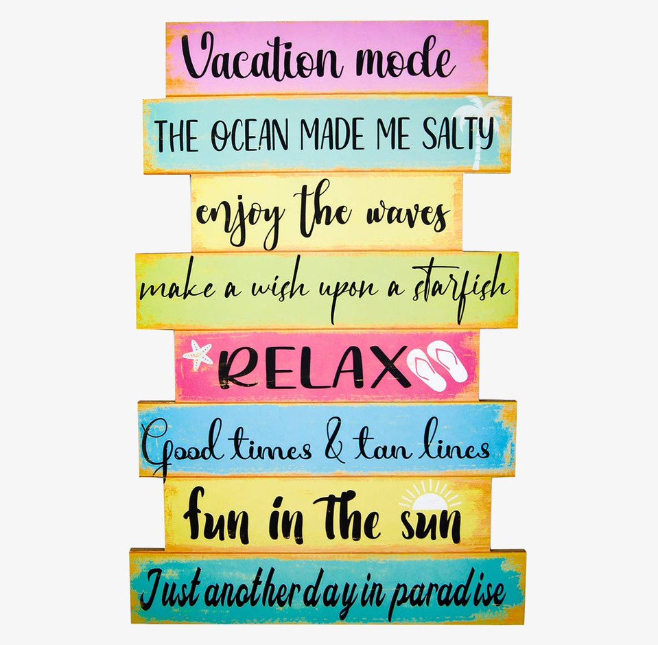 Träskylt - Vacation Mode Signes Grimalt Väggdekoration Väggskyltar Posters Affischer Plåttavlor Plåtskyltar Tavlor Kalenderhängare Väggtroféer Paper