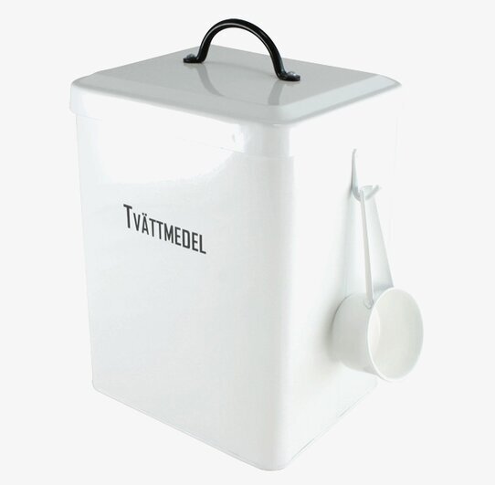 Plåtburk Tvättmedel Vit från Strömshaga med skopa