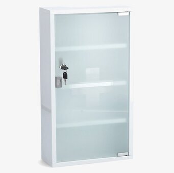 Bild av stilrent medicinskåp med glasdörr och lås