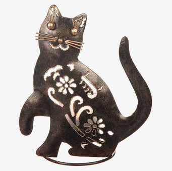 Bild av ljuslykta i form av katt med hamrad plåt