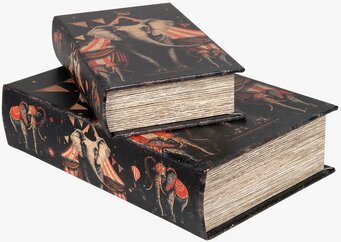 Bild av dekorativa boklådor med cirkuselefanter