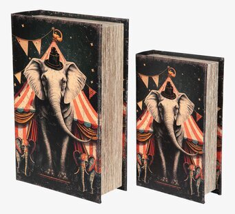 Bild av dekorativa boklådor med cirkuselefantmotiv