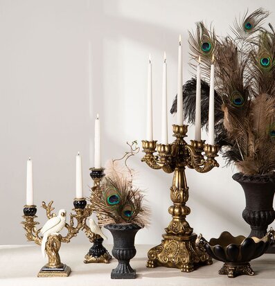 Bild av elegant inredning med ljusstakar och fjädrar