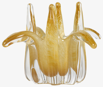 Bild av unik ljuslykta i gyllene glas med organisk form