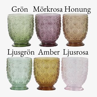 Bild av sex färgglada reliefglas i olika nyanser