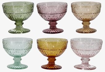 Bild av sex eleganta dessertskålar i olika nyanser