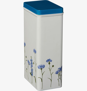 Bild av elegant och funktionell plåtburk med blommönster