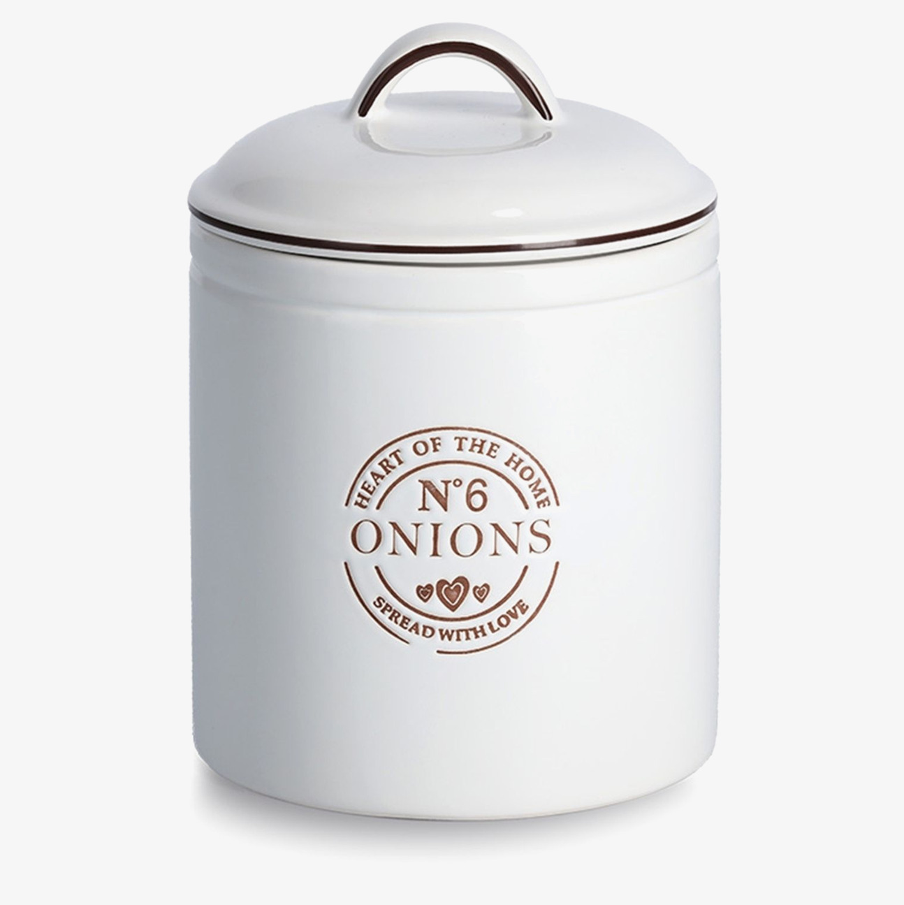 Bild av elegant vit förvaringsburk för lök i köket