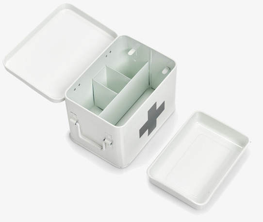 Bild av vit plåtburk för medicinsk organisering