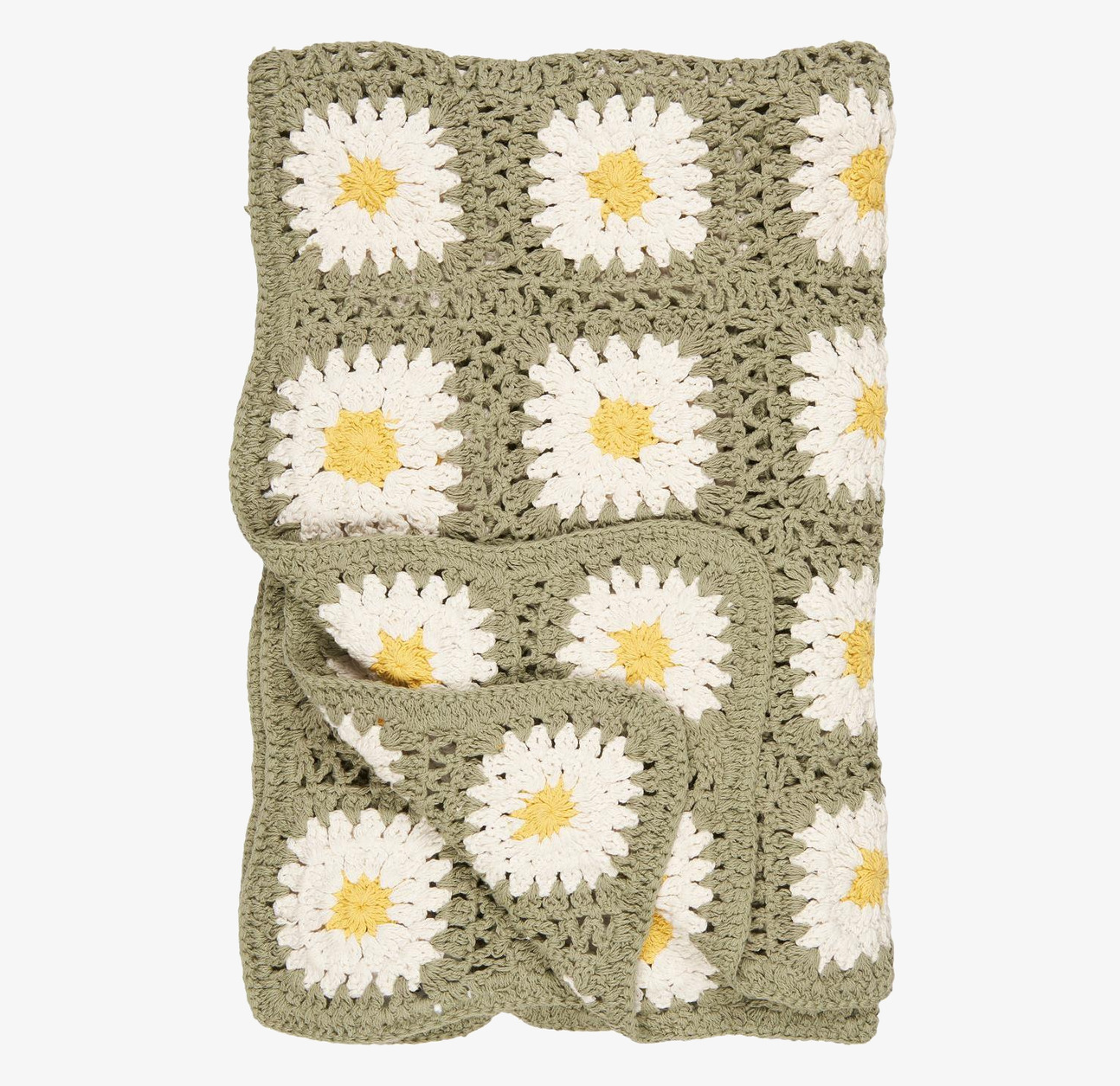 Virkad Pläd Grön/Gul/Vit IB Laursen Täcken, filtar, plädar och överkast Filtar Plädar Överkast