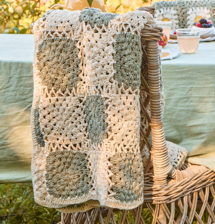 Virkad Pläd Creme/Grön IB Laursen Täcken, filtar, plädar och överkast Filtar Plädar Överkast