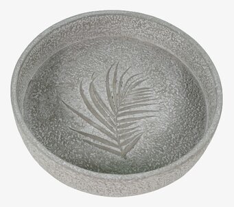 Foto av harmoniskt fågelbad med palmbladsmotiv