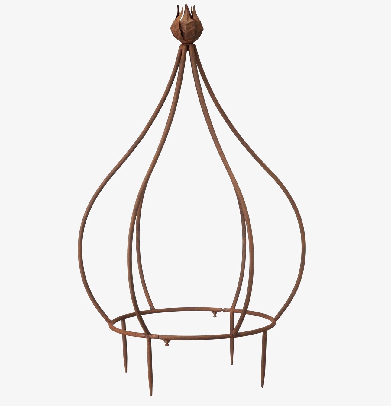 Foto av rustikt växtstöd i metall med kronformad design