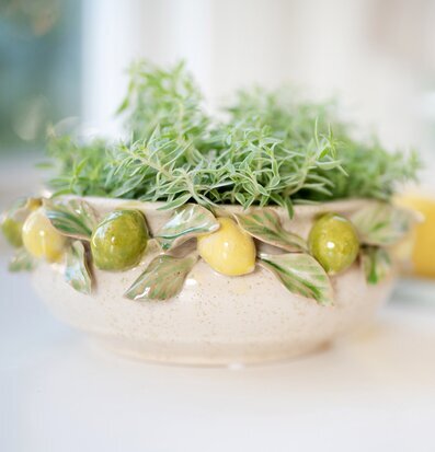 Bild av vacker plantering med citronmotiv i keramik