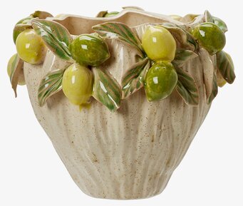 Bild av stilfull kruka med citroner och gröna blad