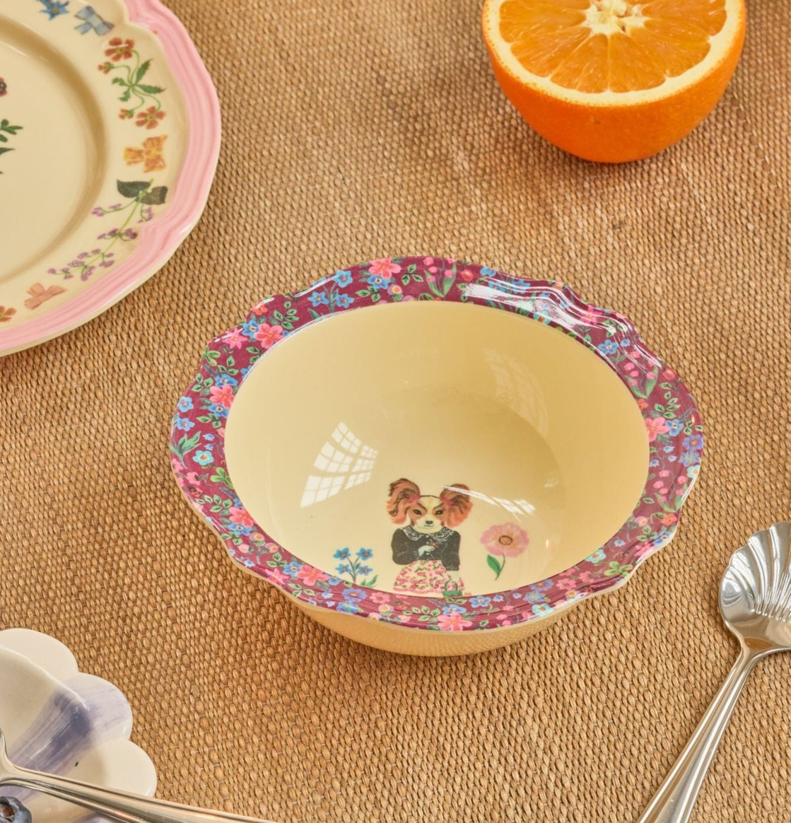 Vintage Skål Bordeaux - Nathalie L'ete Print Rice Skålar att äta ur tilltugg Såskannor/Vispskål servering Matlådor