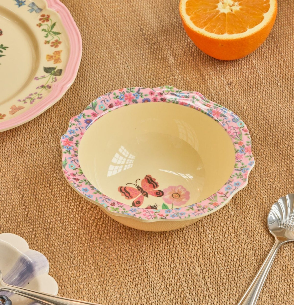 Vintage Skål Pink - Nathalie L'ete Print Rice Skålar att äta ur tilltugg Såskannor/Vispskål servering Matlådor