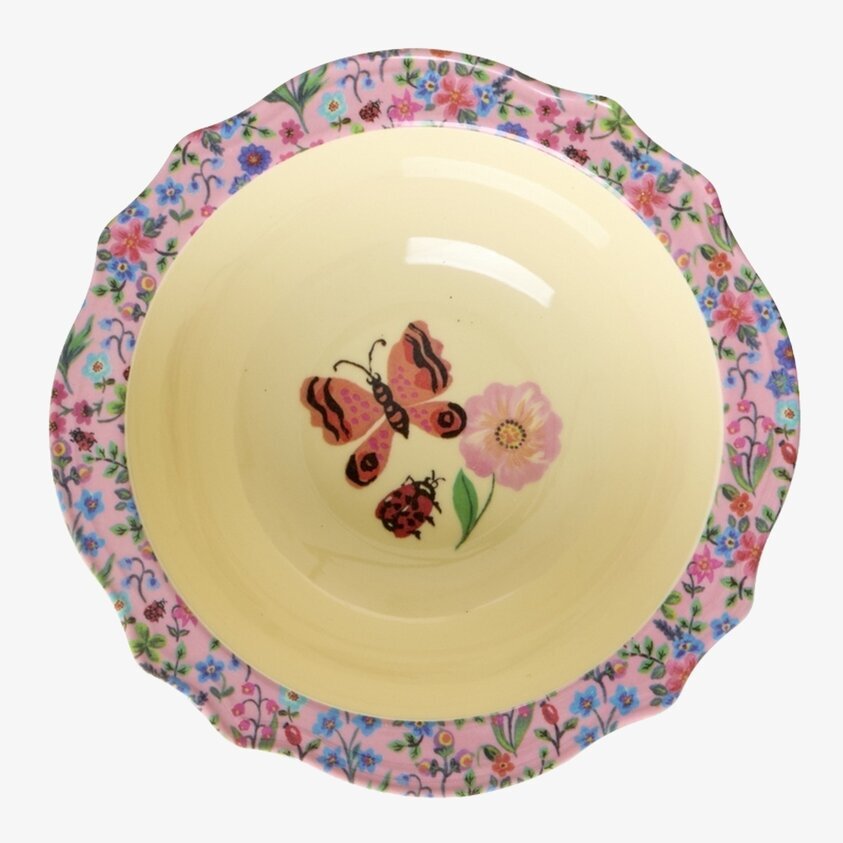 Vintage Skål Pink - Nathalie L'ete Print Rice Skålar att äta ur tilltugg Såskannor/Vispskål servering Matlådor