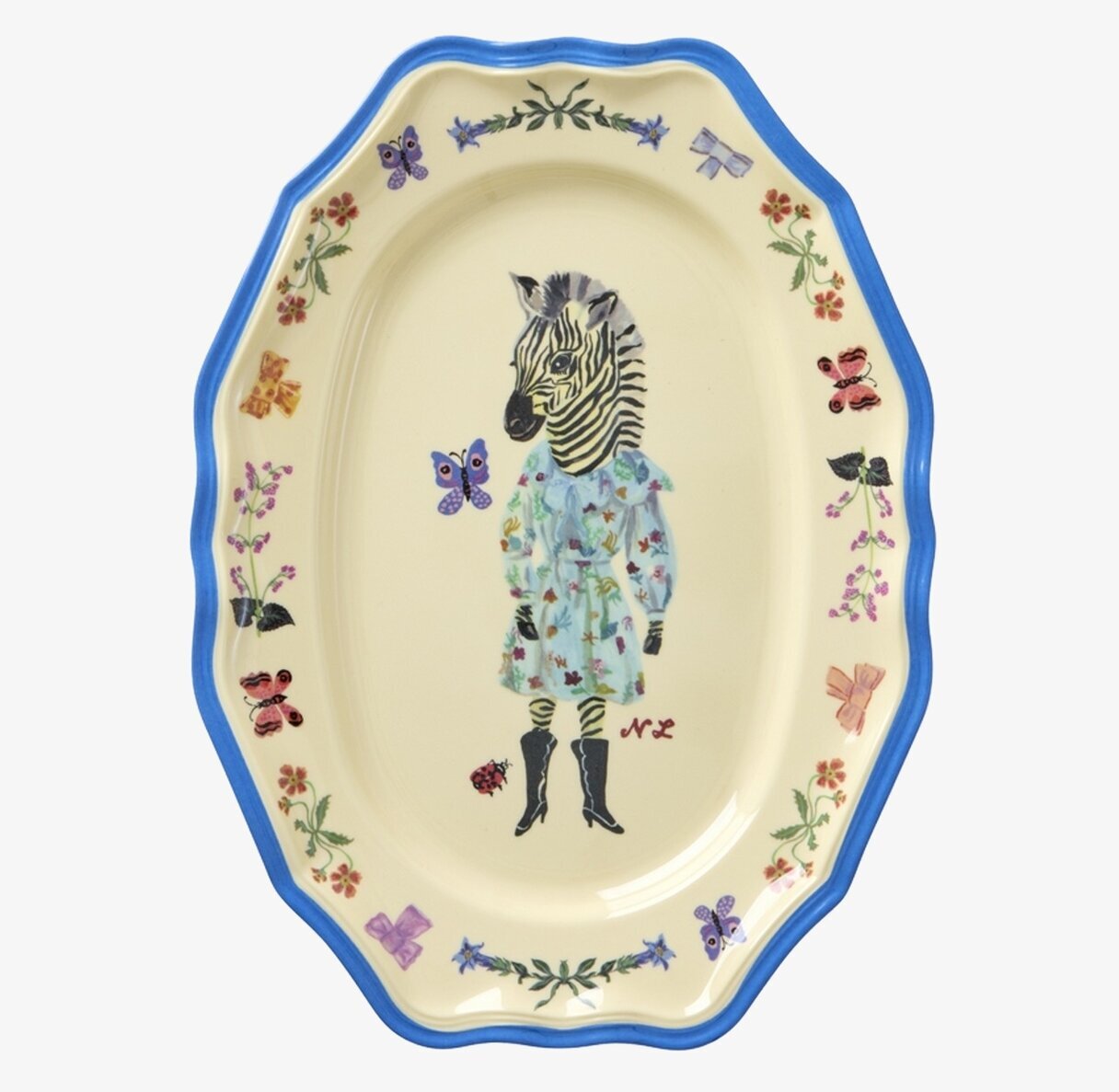 Serveringsfat Vintage Blue - Nathalie L'ete Print Rice Serveringsbrickor Brickset