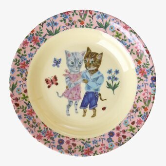 Bild av charmig barntallrik med lekfulla kattmotiv