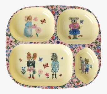 Bild av charmig barntallrik med djur och blommor