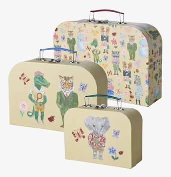 Bild av tre charmiga väskor med fantasifulla illustrationer