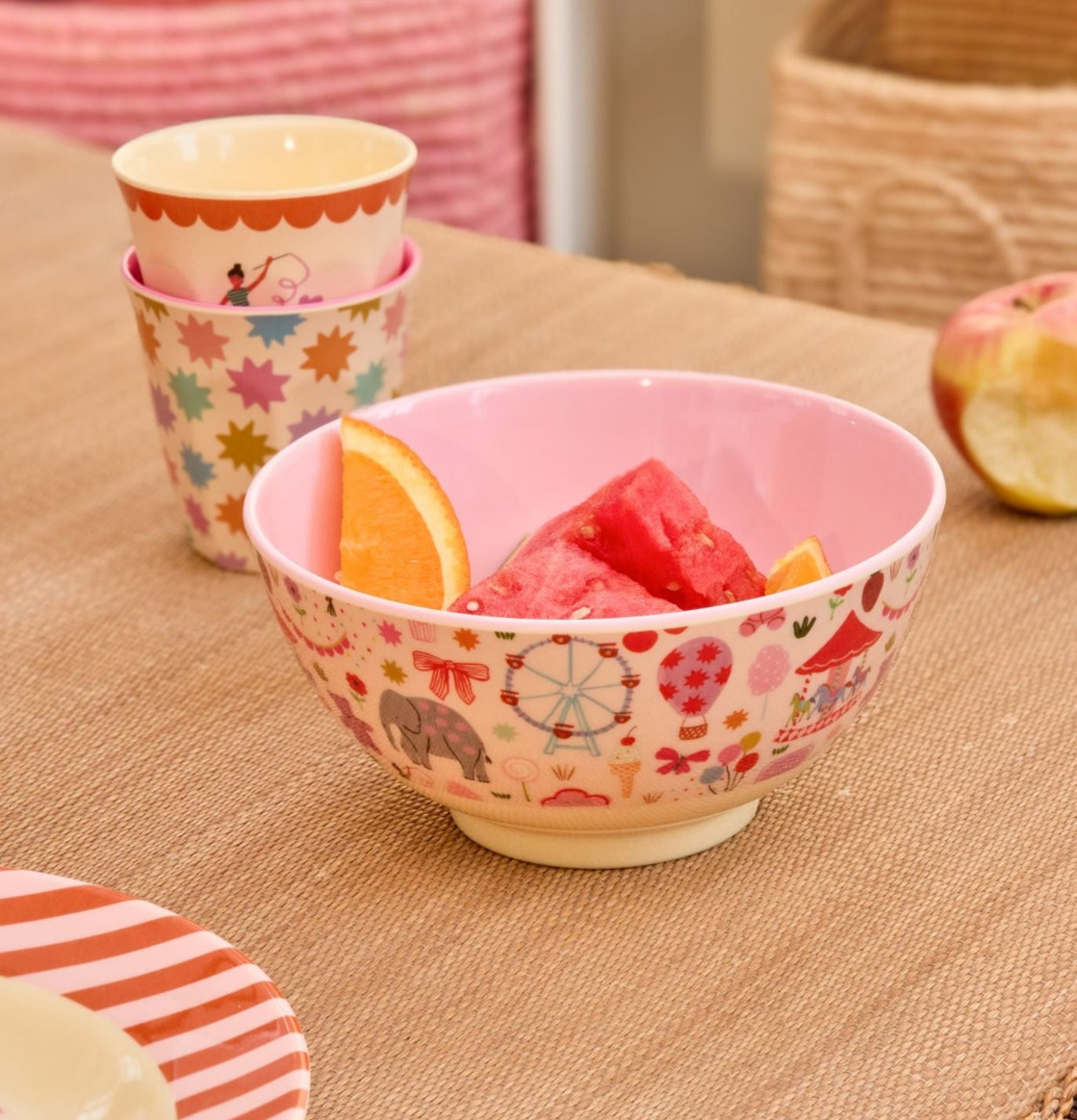 Skål Melamin - Fun Fair Print Pink Rice Skålar att äta ur tilltugg Såskannor/Vispskål servering Matlådor