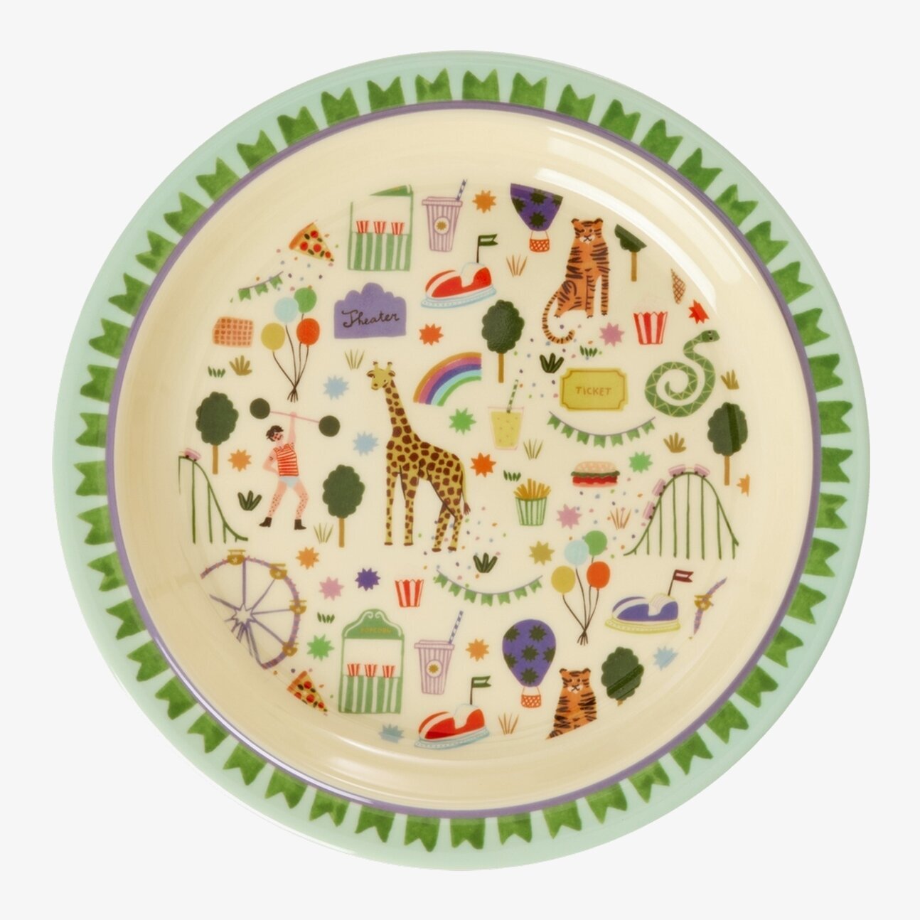Barntallrik - Fun Fair Print Mint Rice Tallrikar Djupa tallrikar (ej skål) Desserttallrikar Assietter Barntallrikar Picknicktallrikar