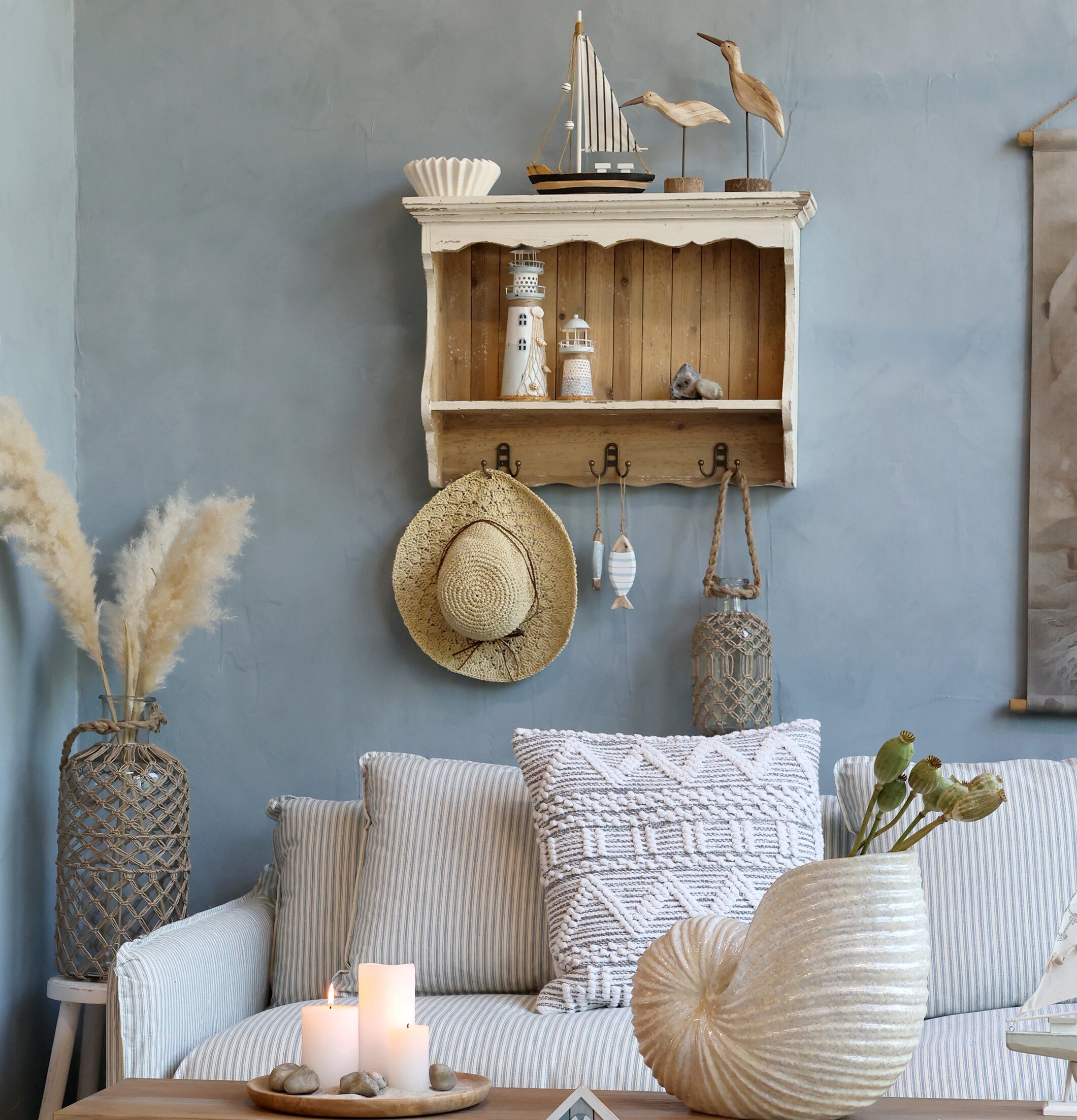 Träskylt - To The Beach Fyrtorn LED Ocean 28cm Chic Antique Utomhusskyltar Skyltar för utomhusbruk Övrig