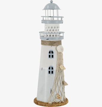 Bild av dekorativt fyrtorn med nautiska detaljer