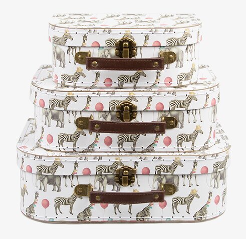Party Safari 3-pack Suitcase från Sass & Belle med djurmotiv