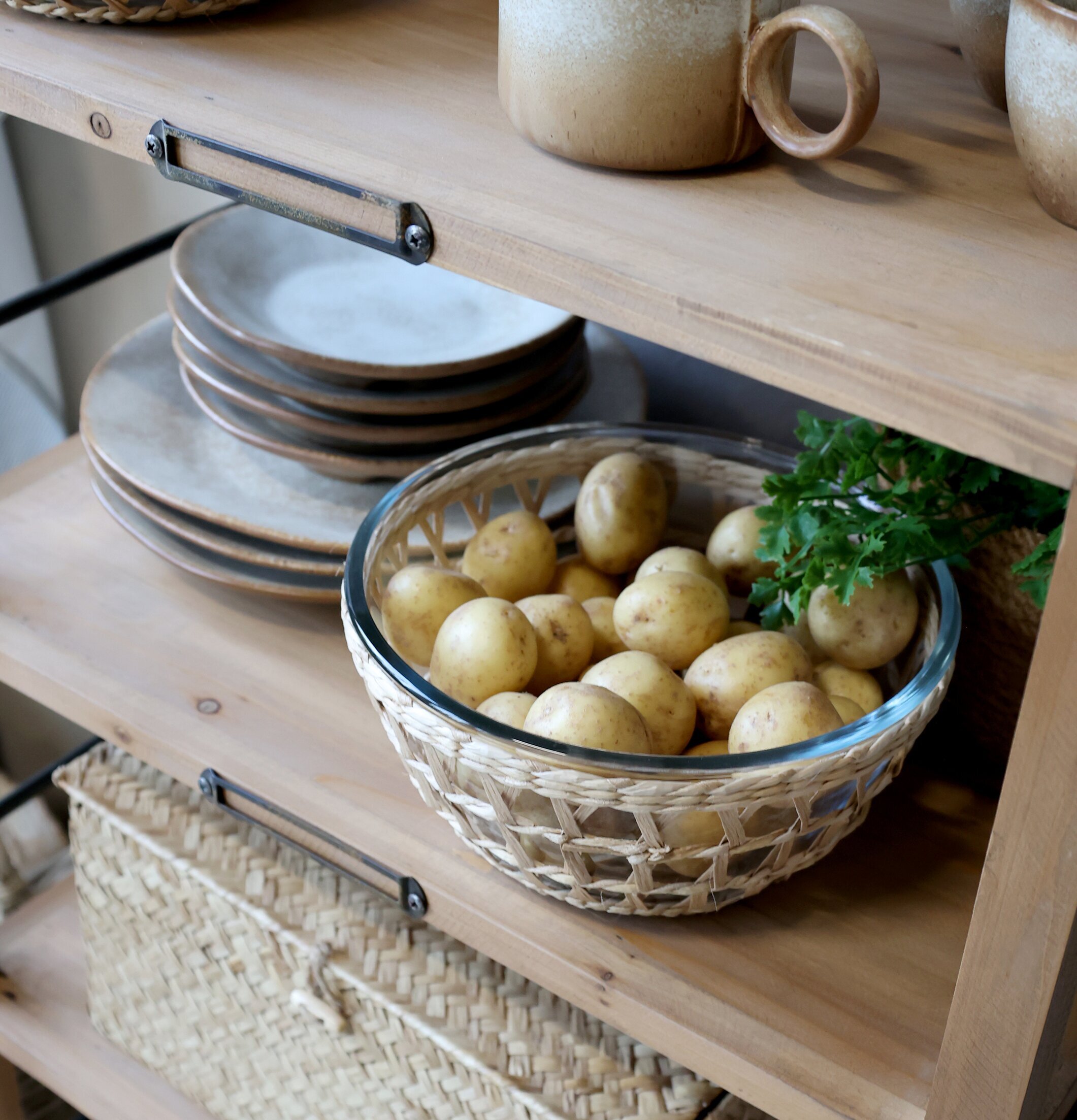 Skål Med Flätad Korg Ø23cm Chic Antique Skålar att äta ur tilltugg Såskannor/Vispskål servering Matlådor Förvaring