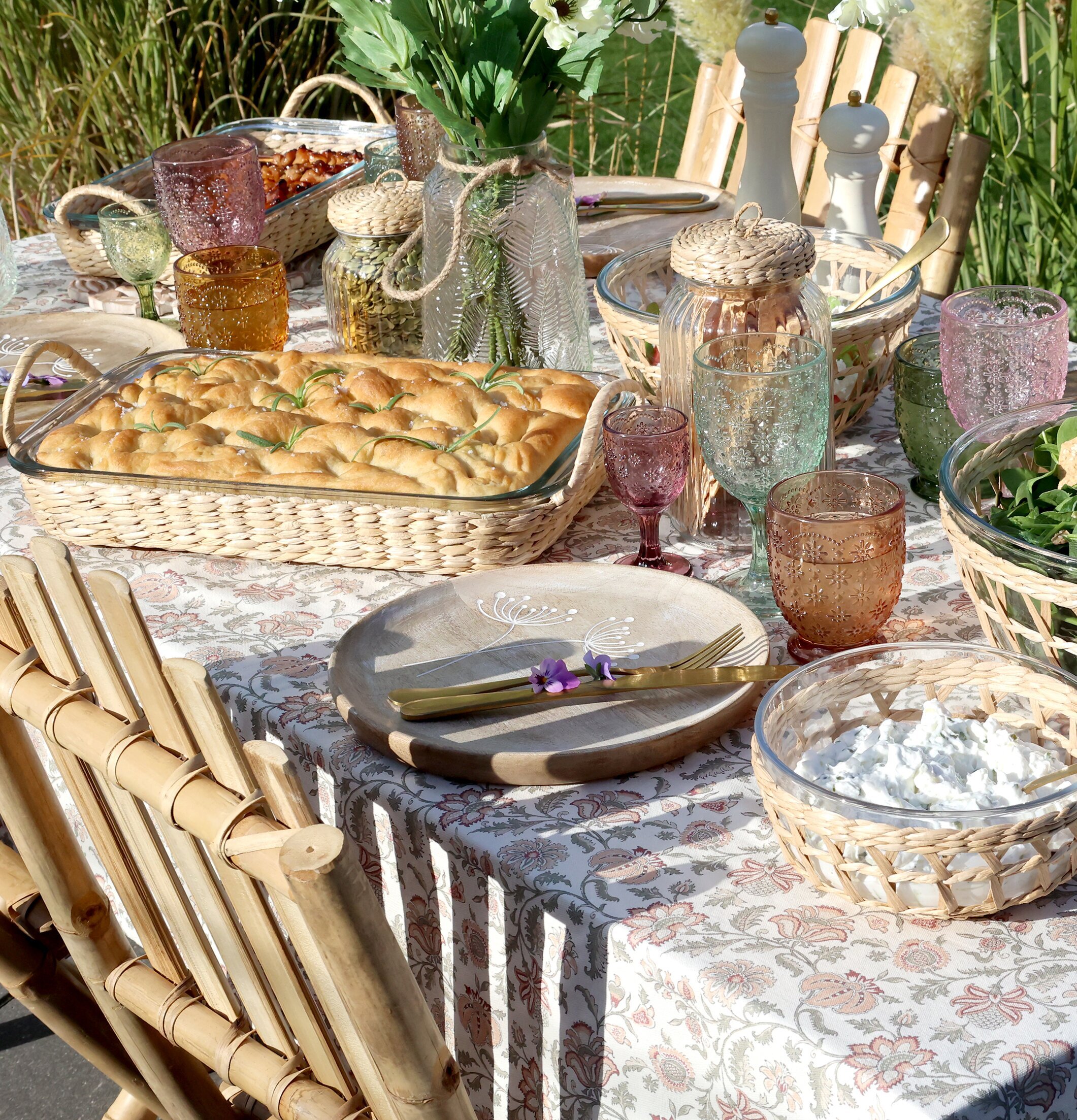 Glasform Med Flätad Korg 39.5cm Chic Antique Skålar att äta ur tilltugg Såskannor/Vispskål Skål servering Matlådor