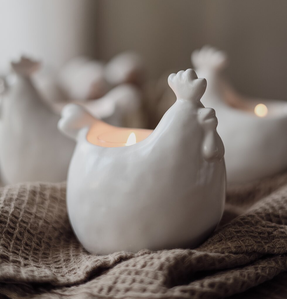 Ljuslykta Höna Matt Vit Majas Cottage Övrig prydnad/dekoration för inredning innemiljö