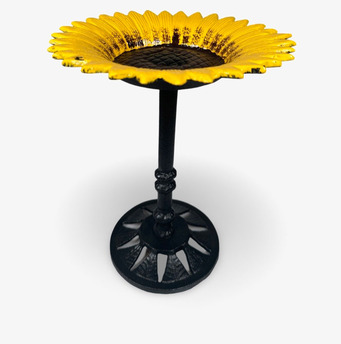 Bild av fågelbad i solrosdesign med gul och mörk kontrast