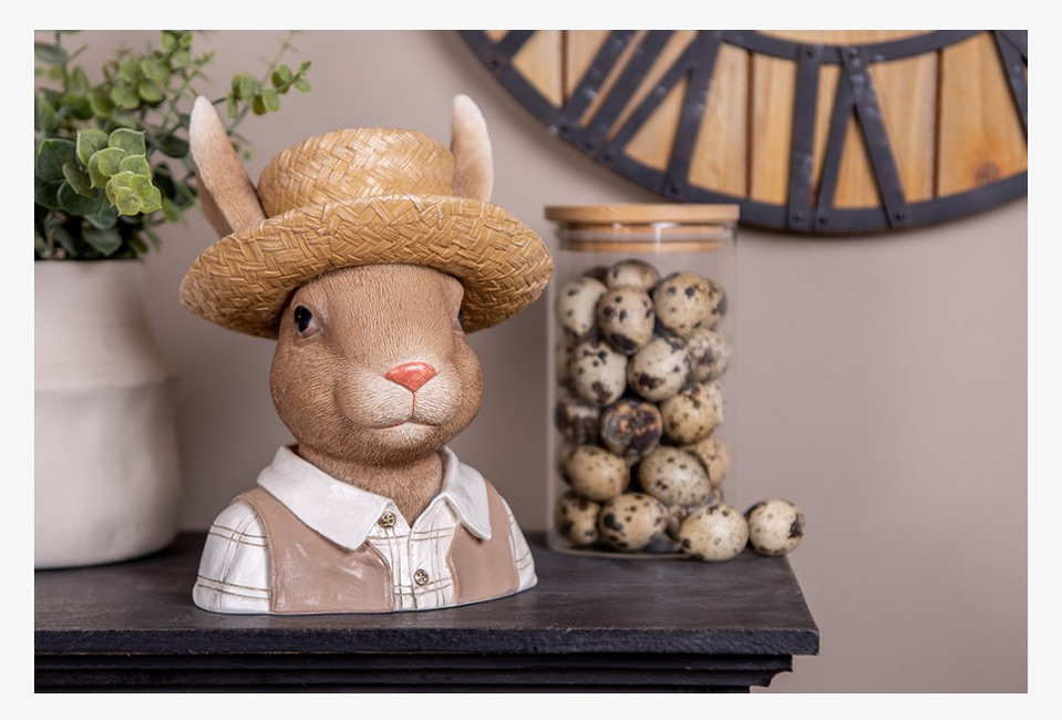 Figurin Kanin Hatt Clayre & Eef Kaniner för prydnad/dekoration Prydnadskaniner Dekorationskaniner Bunnys dekoration Krukor Örtkrukor Glaskrukor