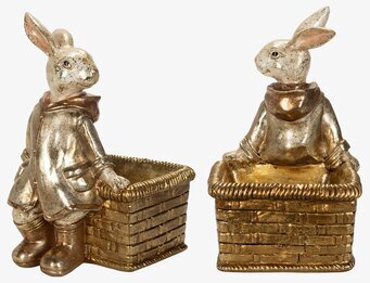 Bild av charmig kaninfigur med korg i metallisk finish