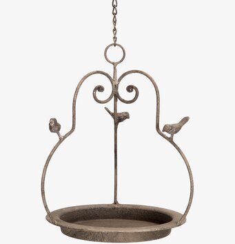 Bild av konstnärligt fågelbad i metall med fågelfigurer