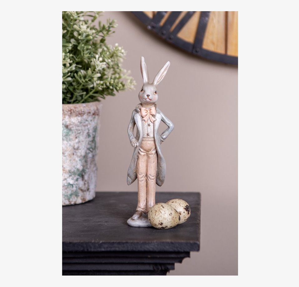 Elegant Kanin Frack/Rosett 17cm Clayre & Eef Kaniner för prydnad/dekoration Prydnadskaniner Dekorationskaniner Bunnys dekoration