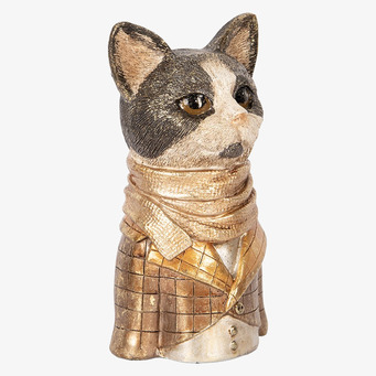 Bild av dekorativ kattstaty i guld med elegant design