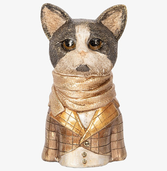 Bild av charmig kattstaty med gyllene detaljer